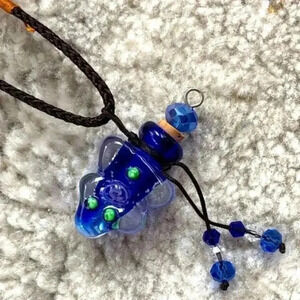 Cobalt Blue Handmade Murano Glass Perfume Oil Bottle Vile Urn Necklace NWT
